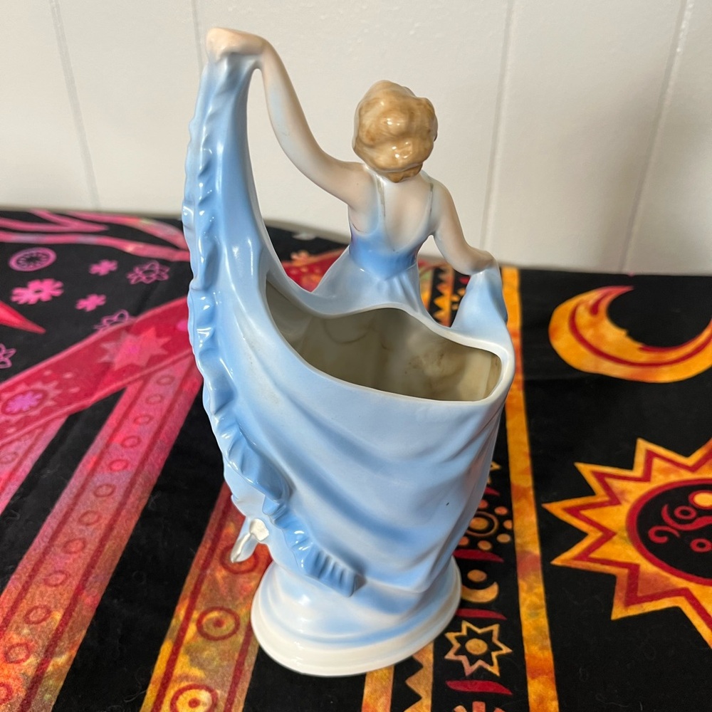 Vintage Germany Porcelain Blue Dancing Lady Woman Vase Planter - Picture 7 of 10